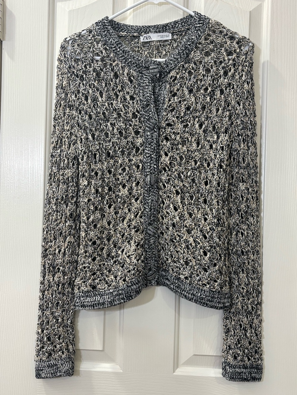 ZARA Black & Cream Open-Weave Cardigan